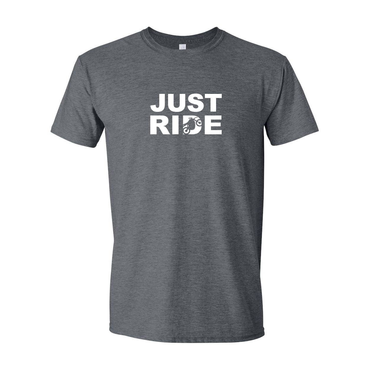 Ride Moto Logo JUST RIDE T-Shirt Dark Heather Gray (White Logo)