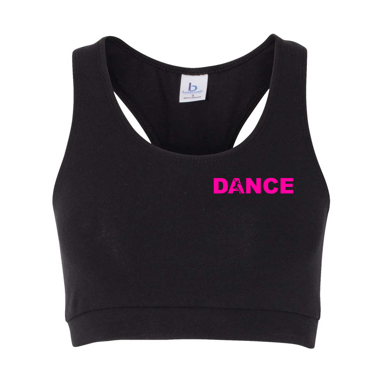 Dance Silhouette Logo Classic Womens Sports Bra Black (Pink Logo)