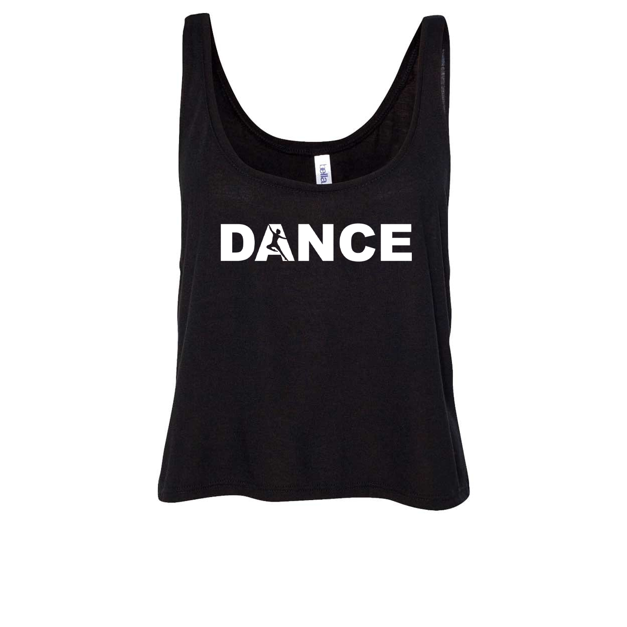 Dance Silhouette Logo Classic Womens Flowy Semi Cropped Tank Black (White Logo)