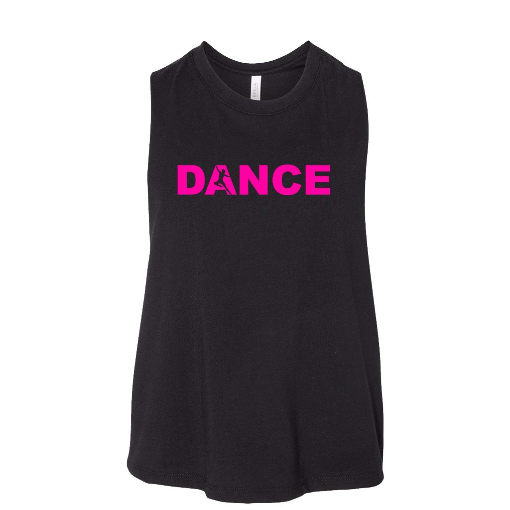 Dance Silhouette Logo Classic Womens Flowy Semi Cropped Tank Black (Pink Logo)