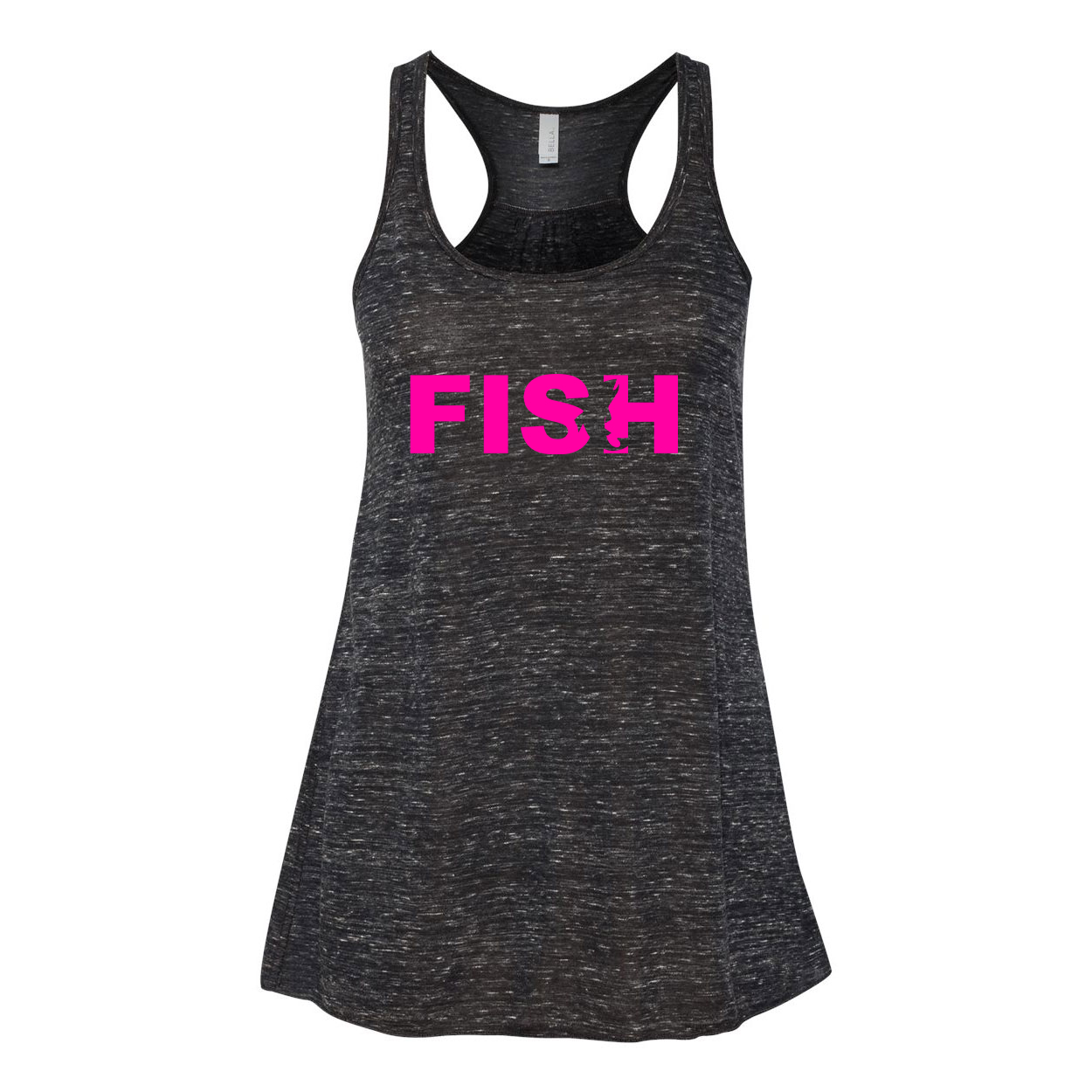 Fish Catch Logo Classic Women's Flowy Racerback Tank Top Black Marble (Pink Logo)