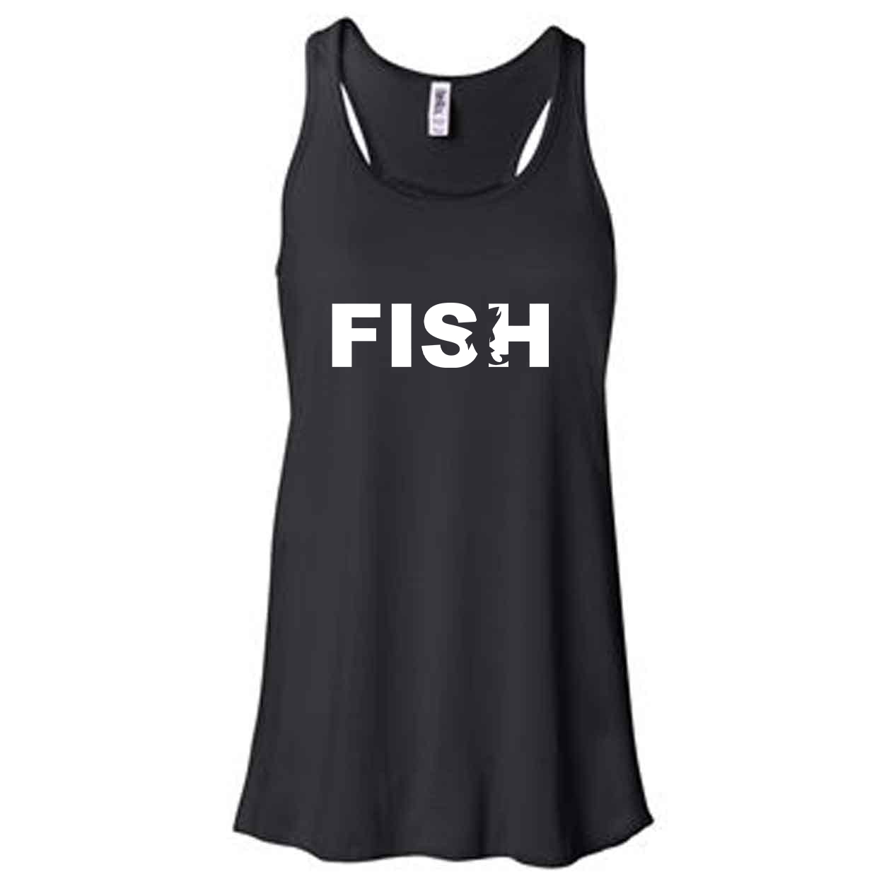 Fish Catch Logo Classic Women's Flowy Racerback Tank Top Black (White Logo)