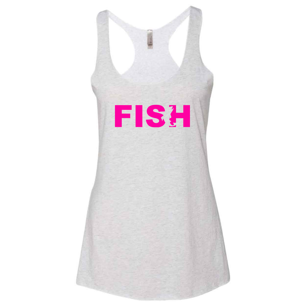 Fish Catch Logo Classic Women's Ultra Thin Tank Top Heather White (Pink Logo)