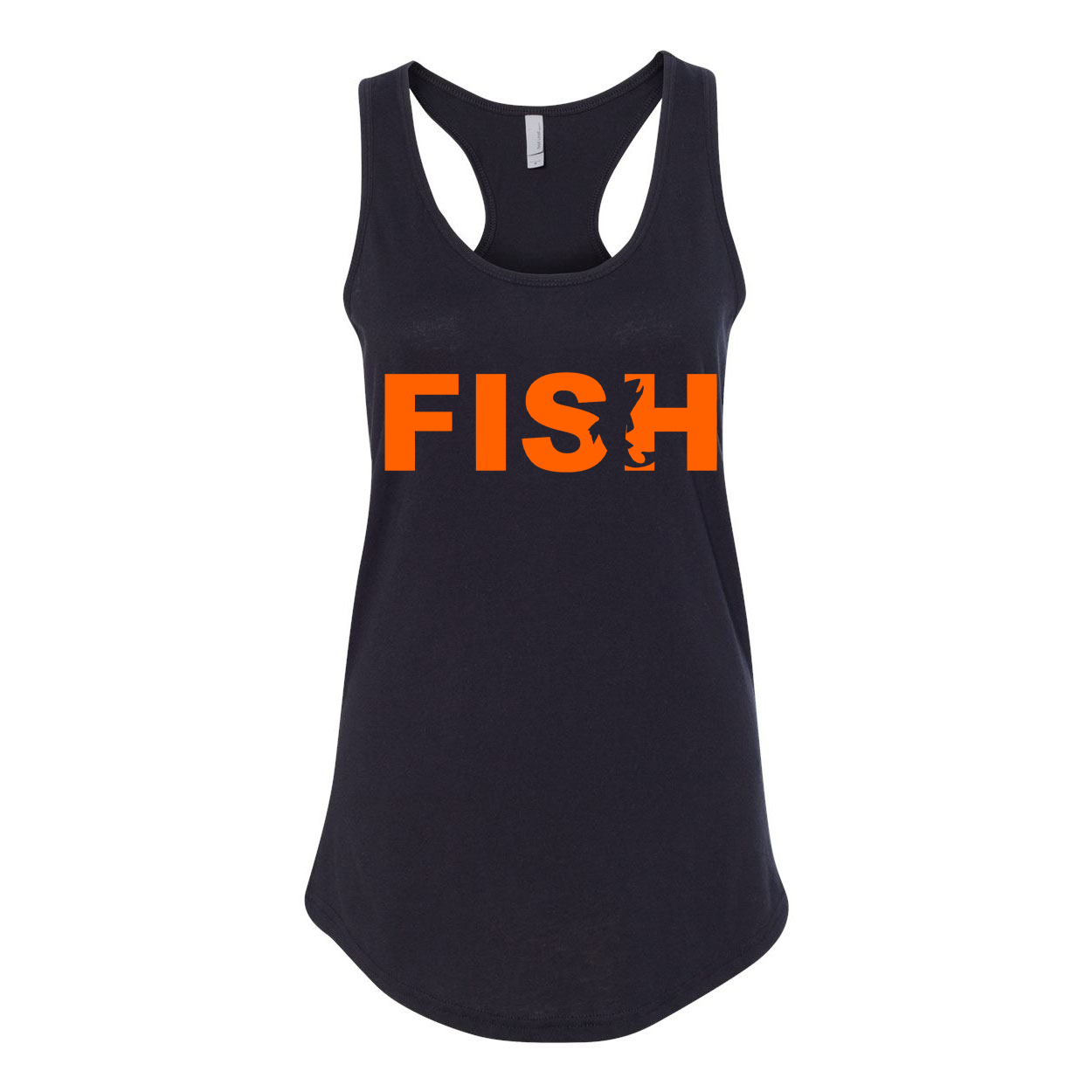 Fish Catch Logo Classic Women's Racerback Tank Top Black (Orange Logo)