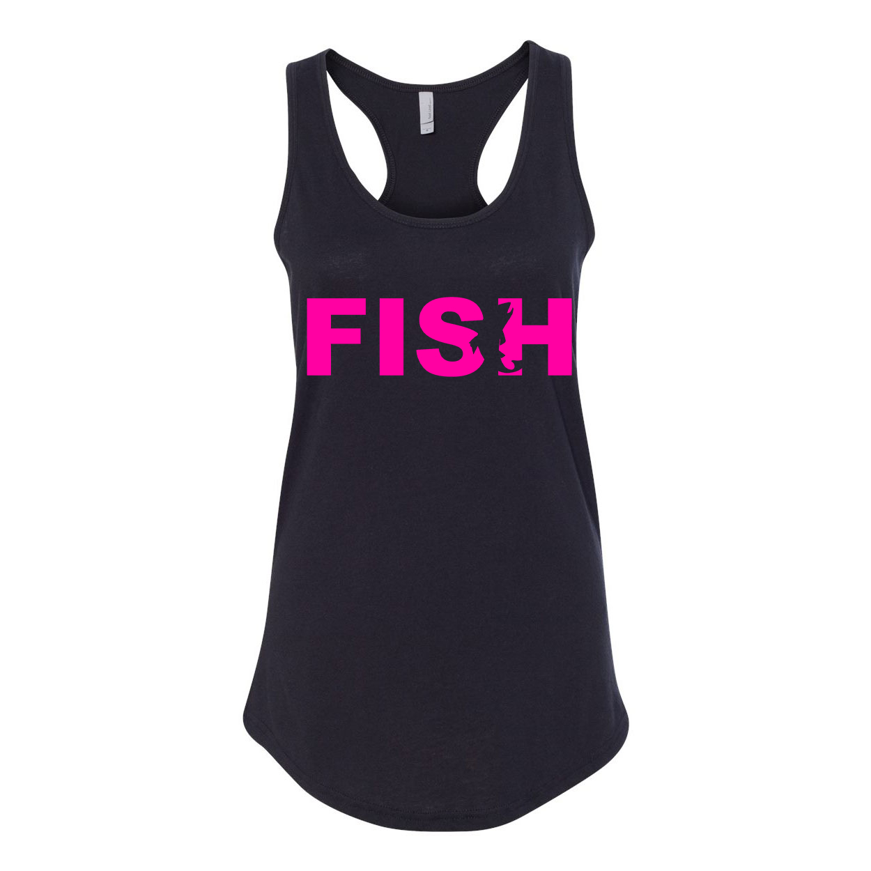 Fish Catch Logo Classic Women's Racerback Tank Top Black (Pink Logo)