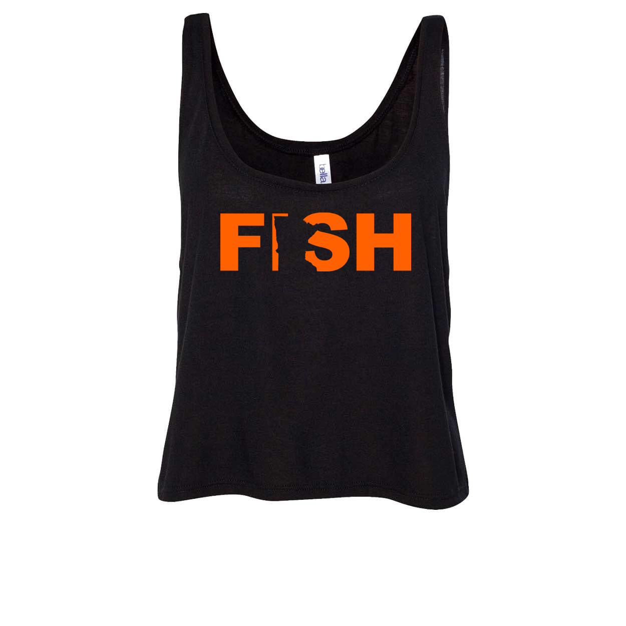 Fish Minnesota Classic Womens Flowy Semi Cropped Tank Black (Orange Logo)