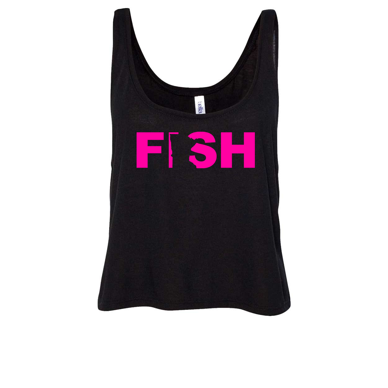Fish Minnesota Classic Womens Flowy Semi Cropped Tank Black (Pink Logo)