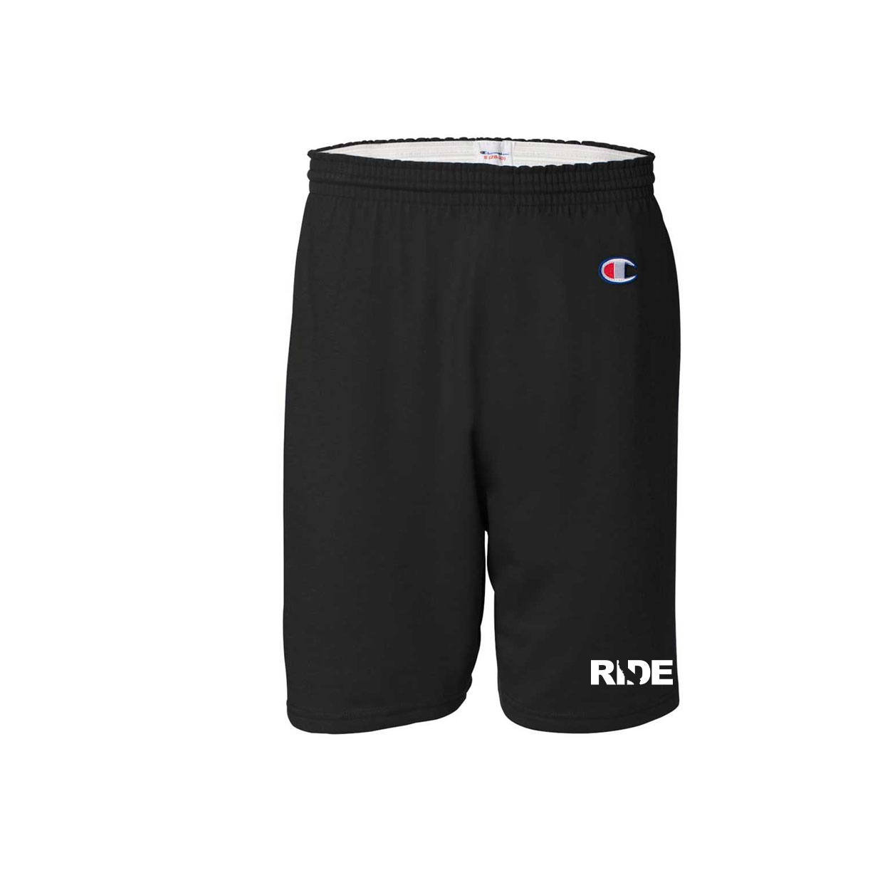 Ride California Classic Men's Unisex Gym Shorts Black with Pockets Black (White Logo)