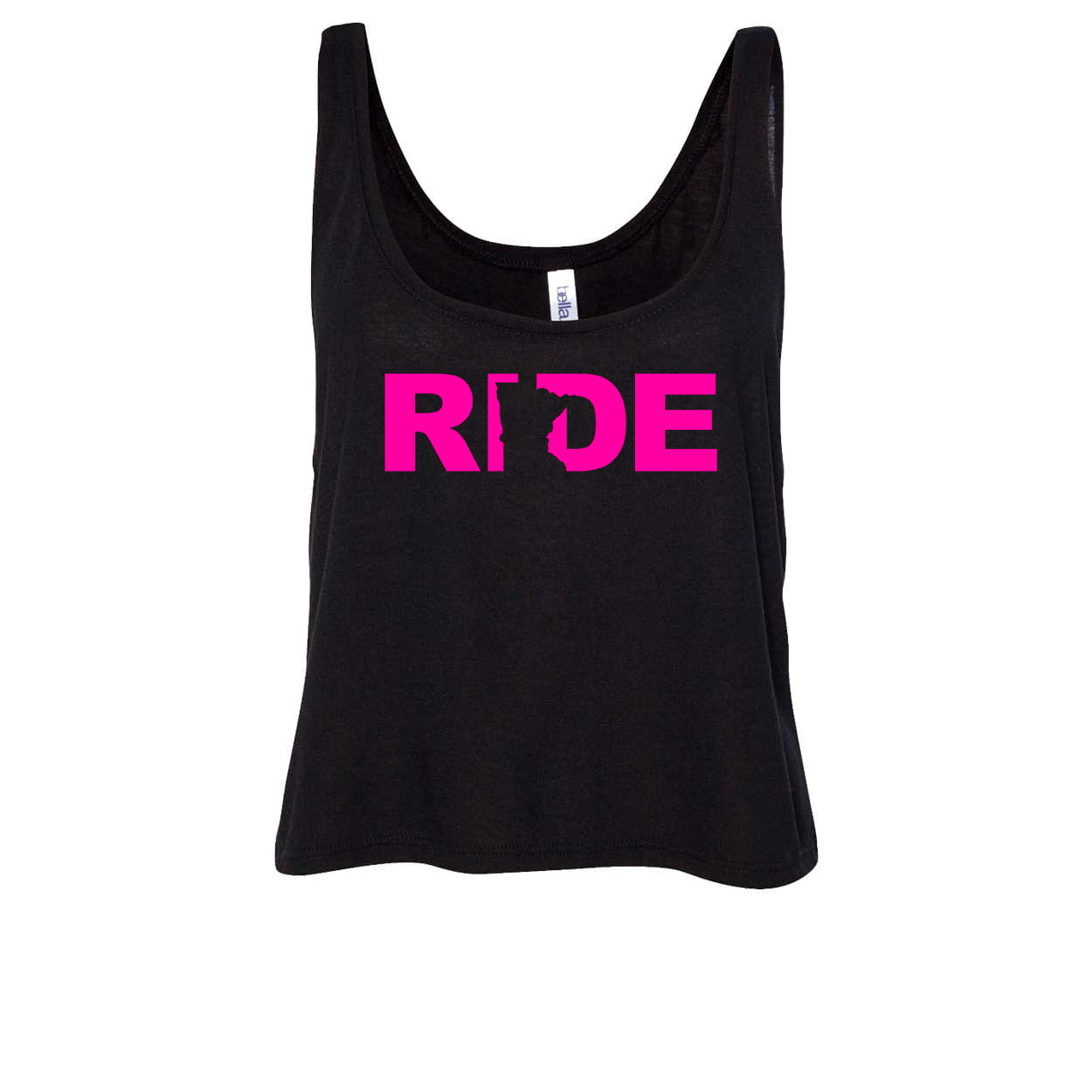 Ride Minnesota Classic Womens Flowy Semi Cropped Tank Black (Pink Logo)