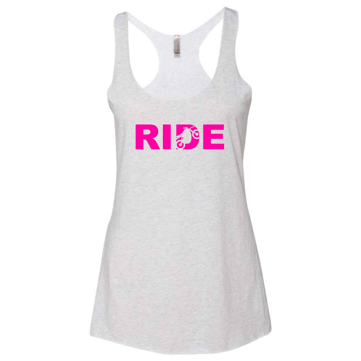 Ride Moto Logo Classic Women's Ultra Thin Tank Top Heather White (Pink Logo)