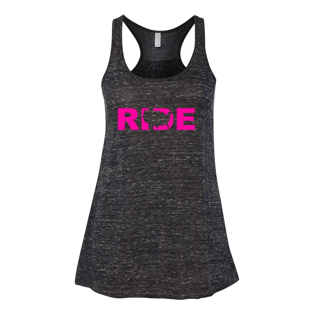 Ride United States Classic Women's Flowy Racerback Tank Top Black Marble (Pink Logo)