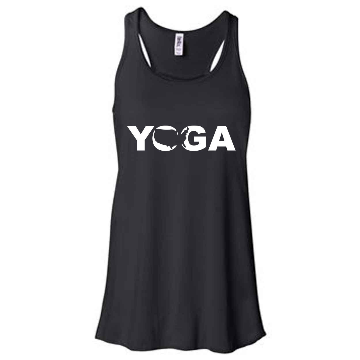 Yoga United States Classic Women's Flowy Racerback Tank Top Black (White Logo)