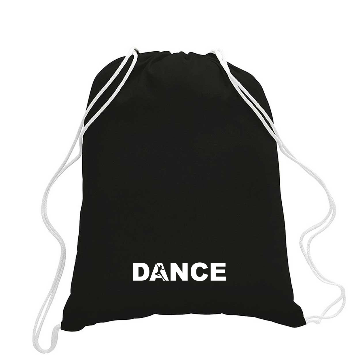 Dance Silhouette Logo Classic Drawstring Sport Pack Bag/Cinch Sack Black (White Logo)