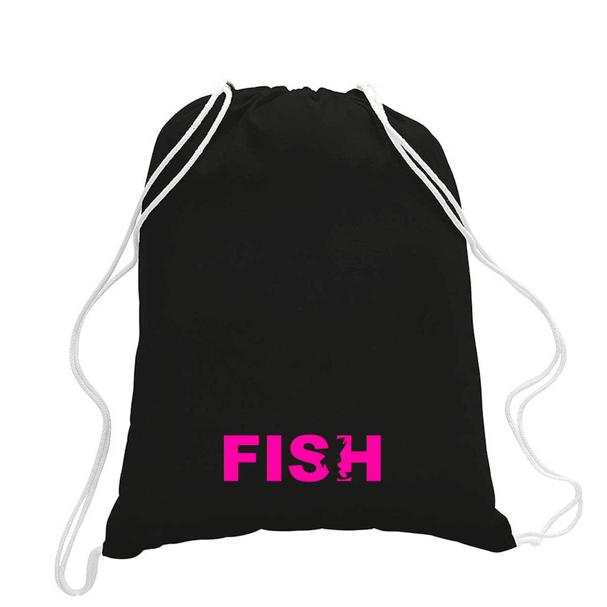 Fish Catch Logo Classic Drawstring Sport Pack Bag/Cinch Sack Black (Pink Logo)