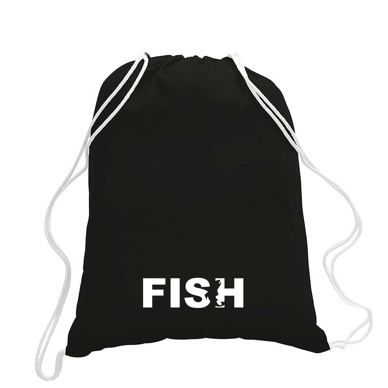Fish Catch Logo Classic Drawstring Sport Pack Bag/Cinch Sack Black (White Logo)