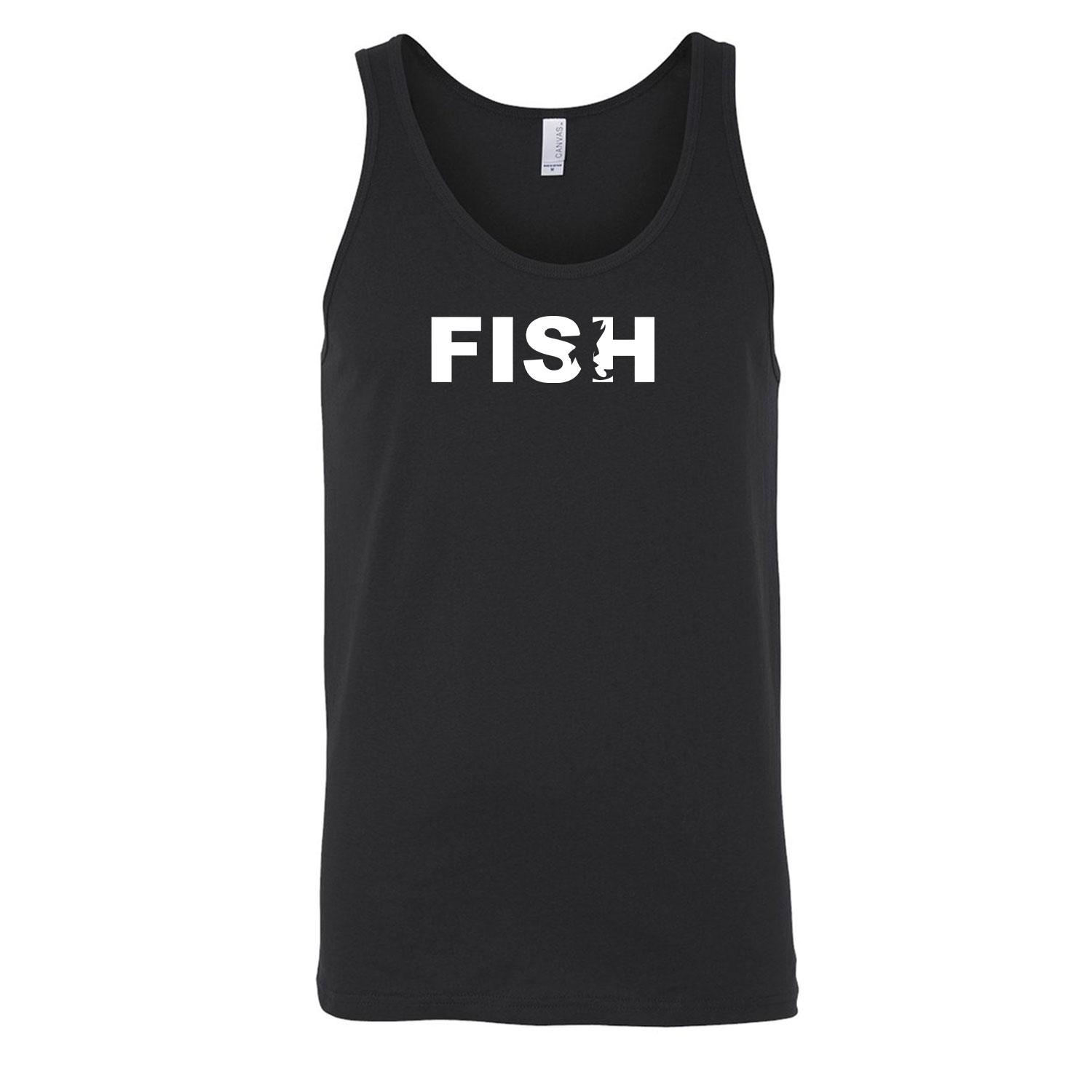 Fish Catch Logo Classic Men's Unisex Tank Top Black (White Logo)