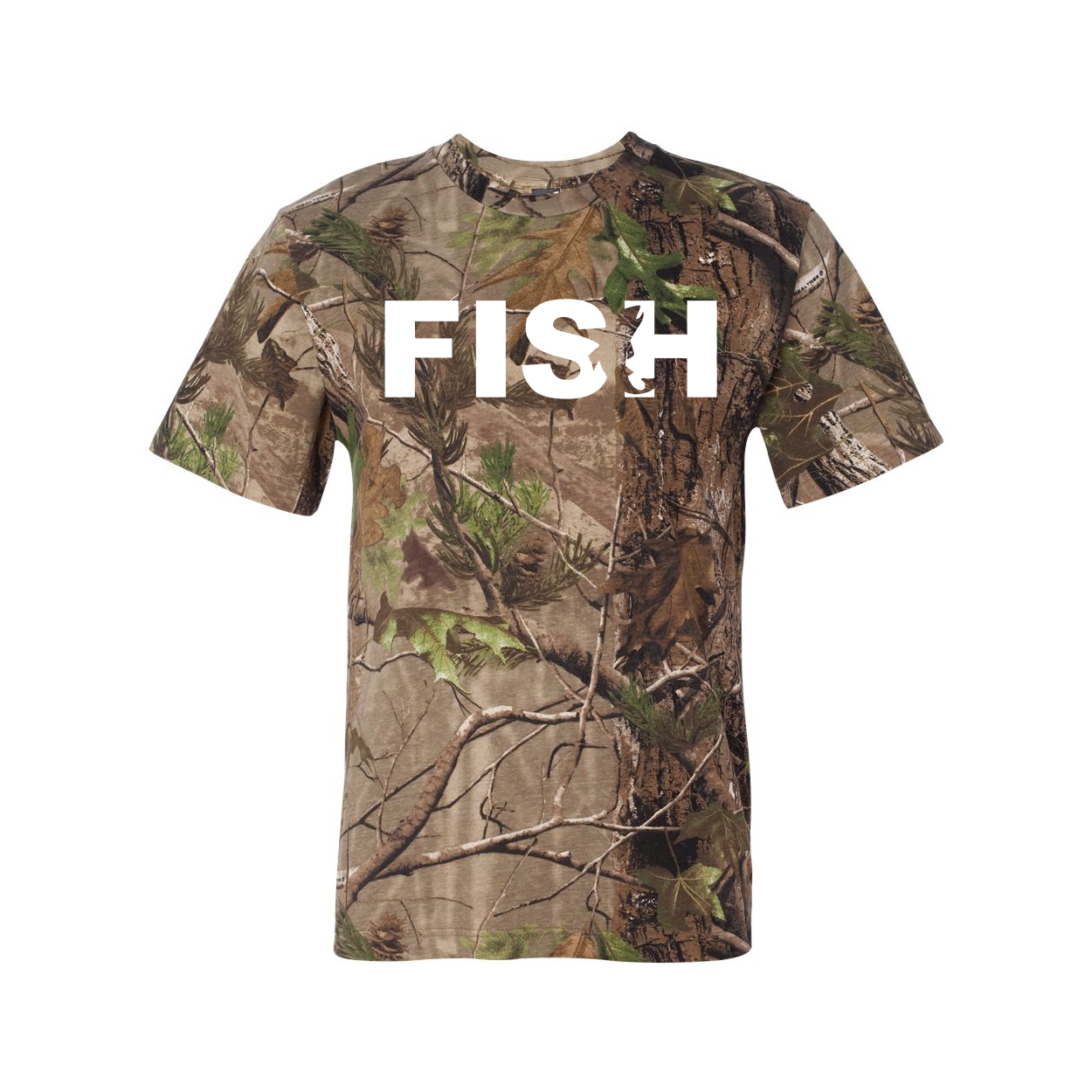 Fish Catch Logo Classic Premium T-Shirt RealTree Camo (White Logo)