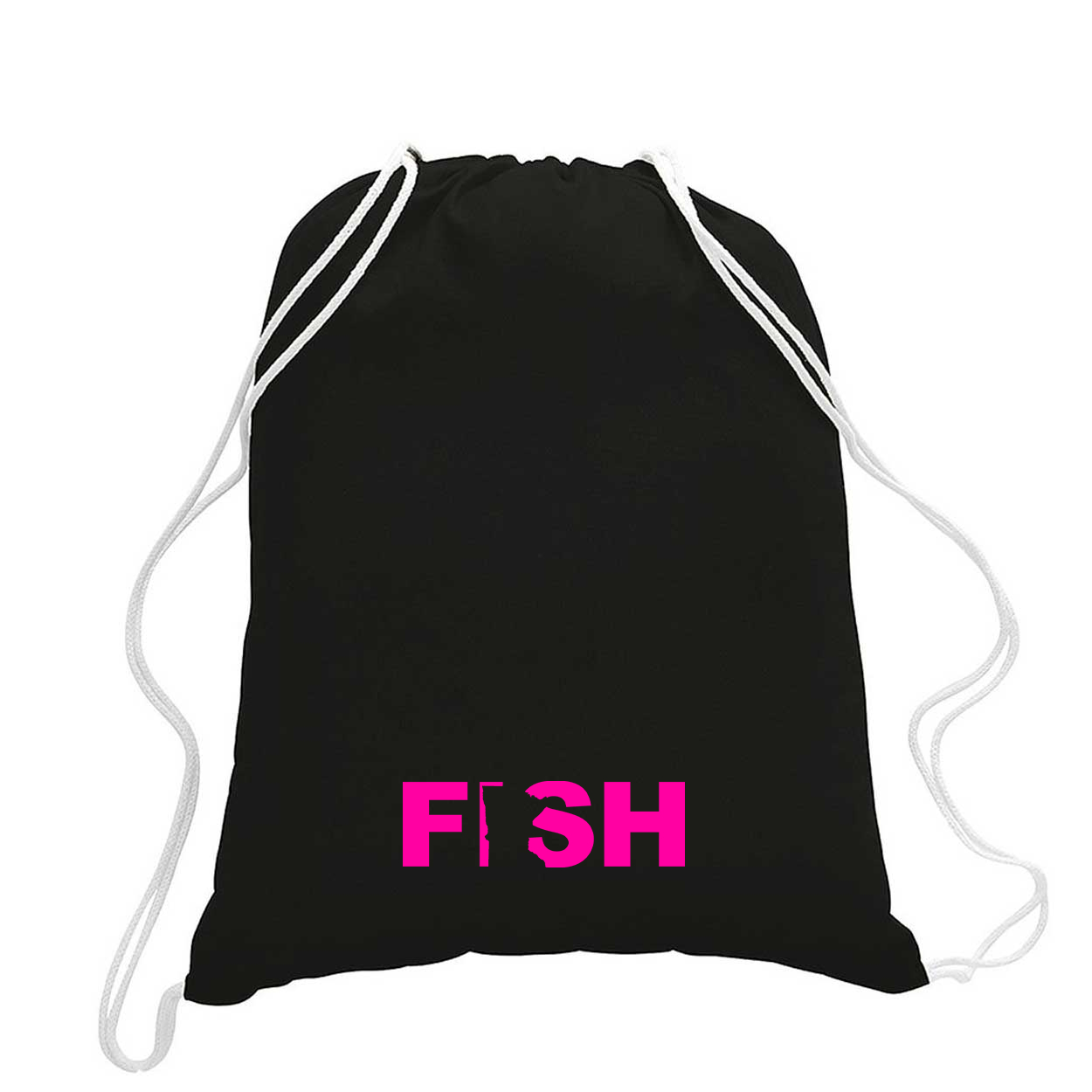 Fish Minnesota Classic Drawstring Sport Pack Bag/Cinch Sack Black (Pink Logo)