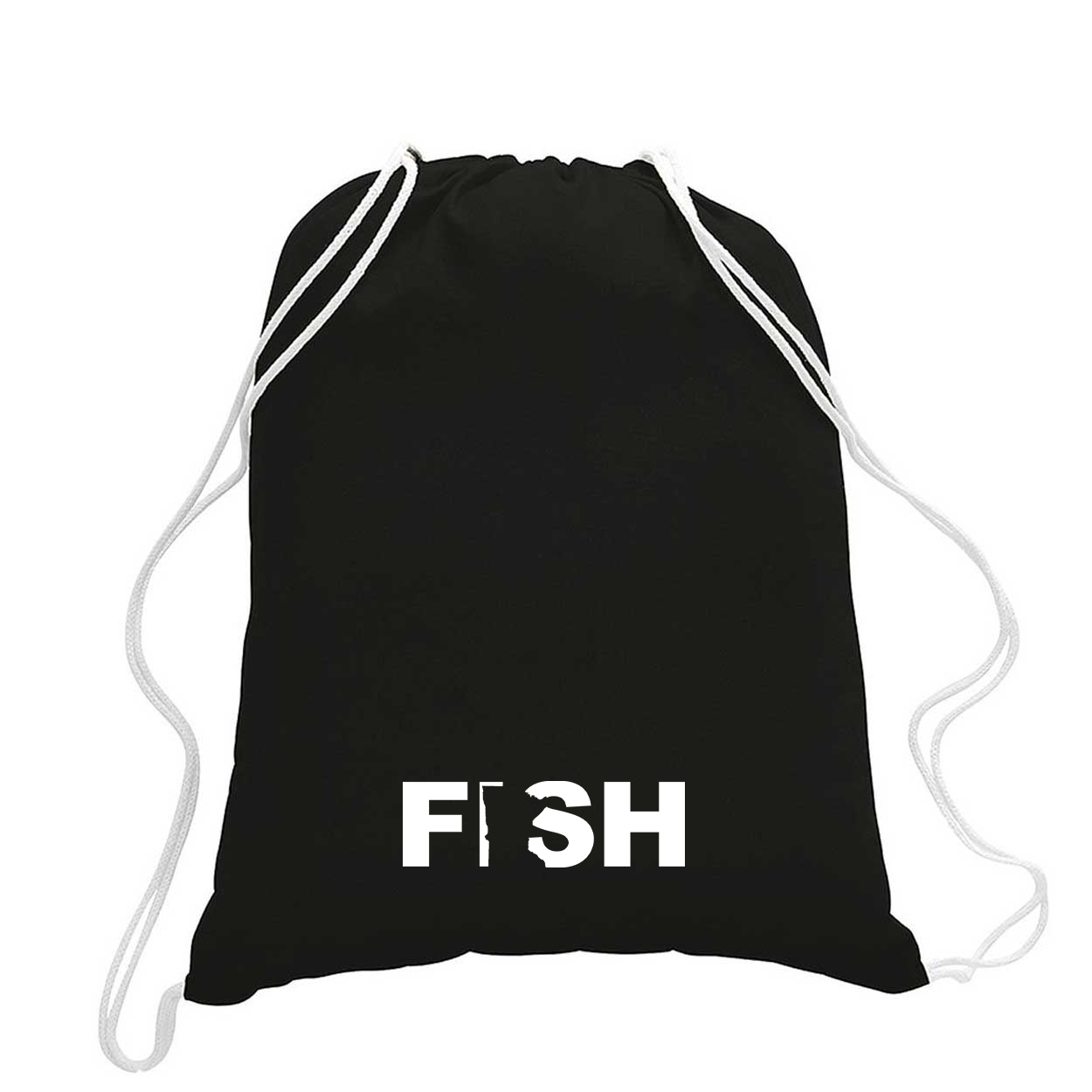 Fish Minnesota Classic Drawstring Sport Pack Bag/Cinch Sack Black (White Logo)