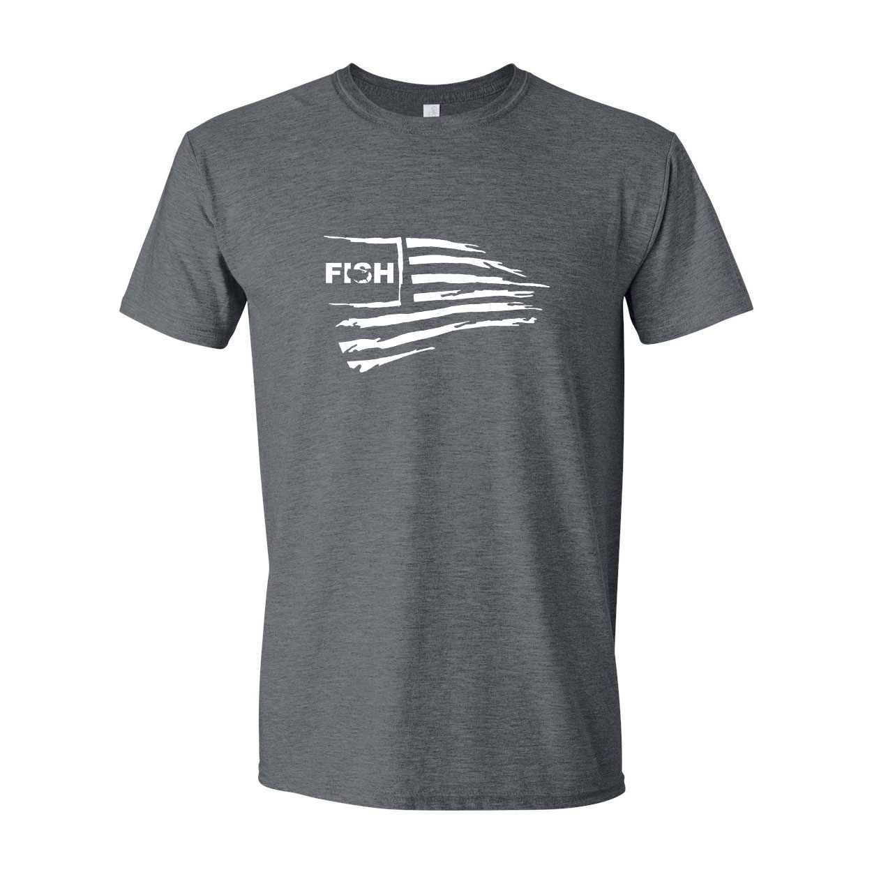 Fish United States Classic USA Flag T-Shirt Dark Heather Gray (White Logo)