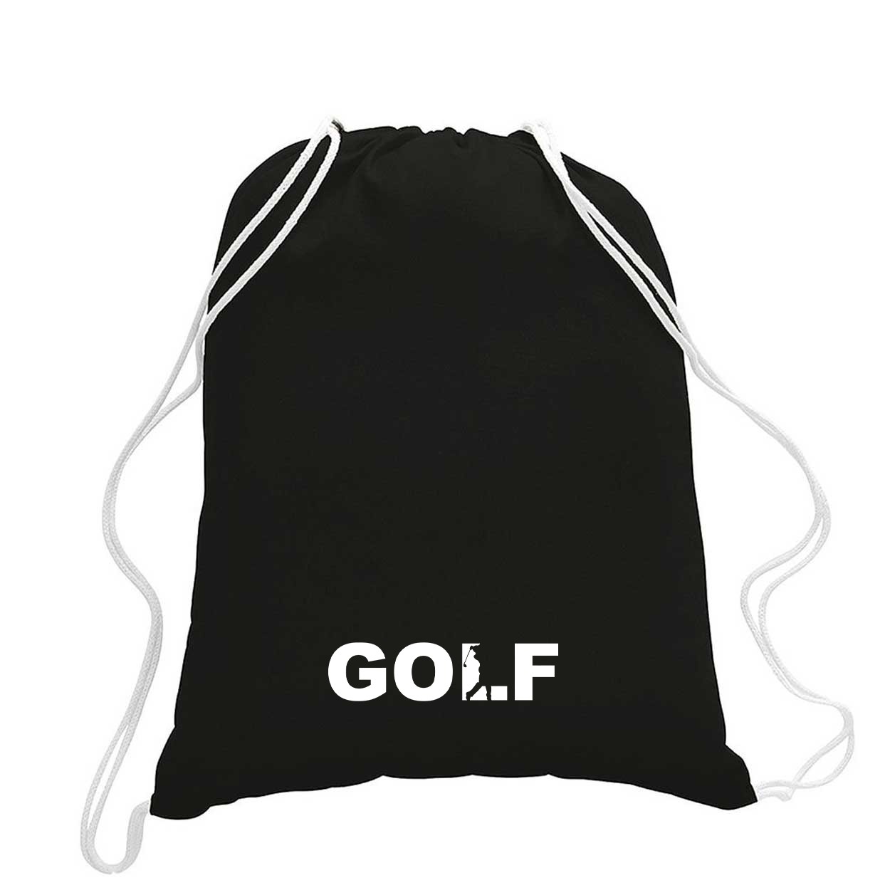 Golf Swing Logo Classic Drawstring Sport Pack Bag/Cinch Sack Black (White Logo)