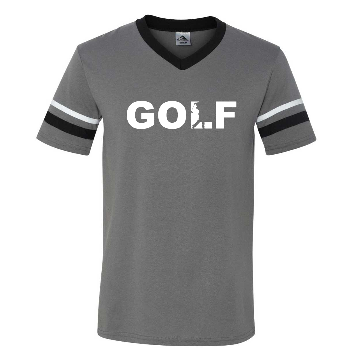 Golf Swing Logo Classic Premium Striped Jersey T-Shirt Graphite/Black/White (White Logo)