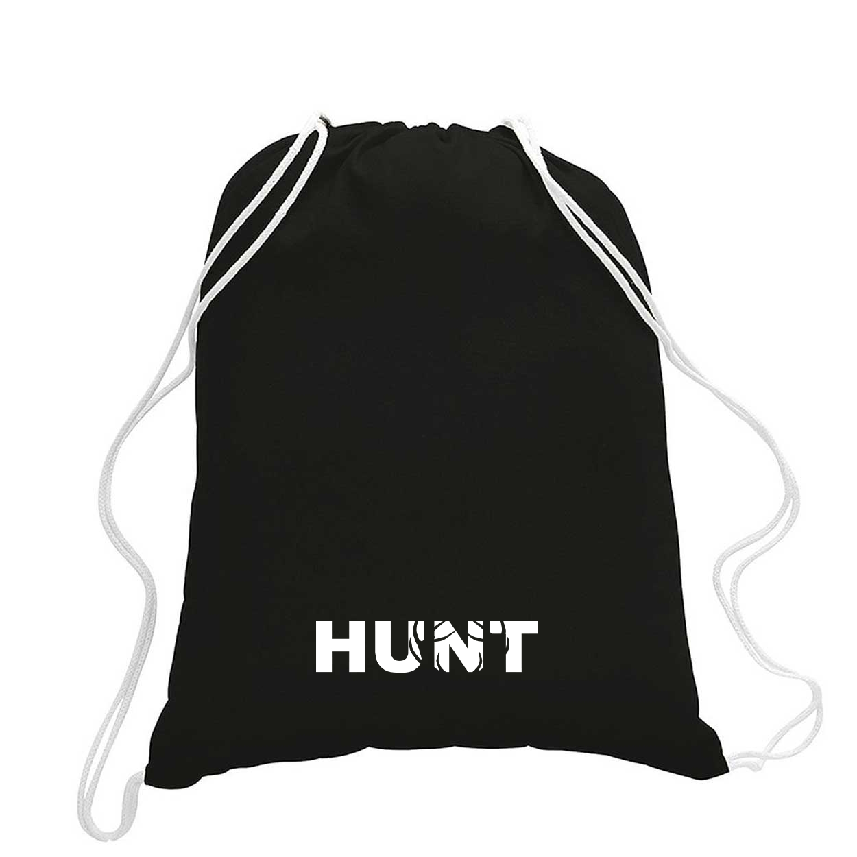 Hunt Rack Logo Classic Drawstring Sport Pack Bag/Cinch Sack Black (White Logo)