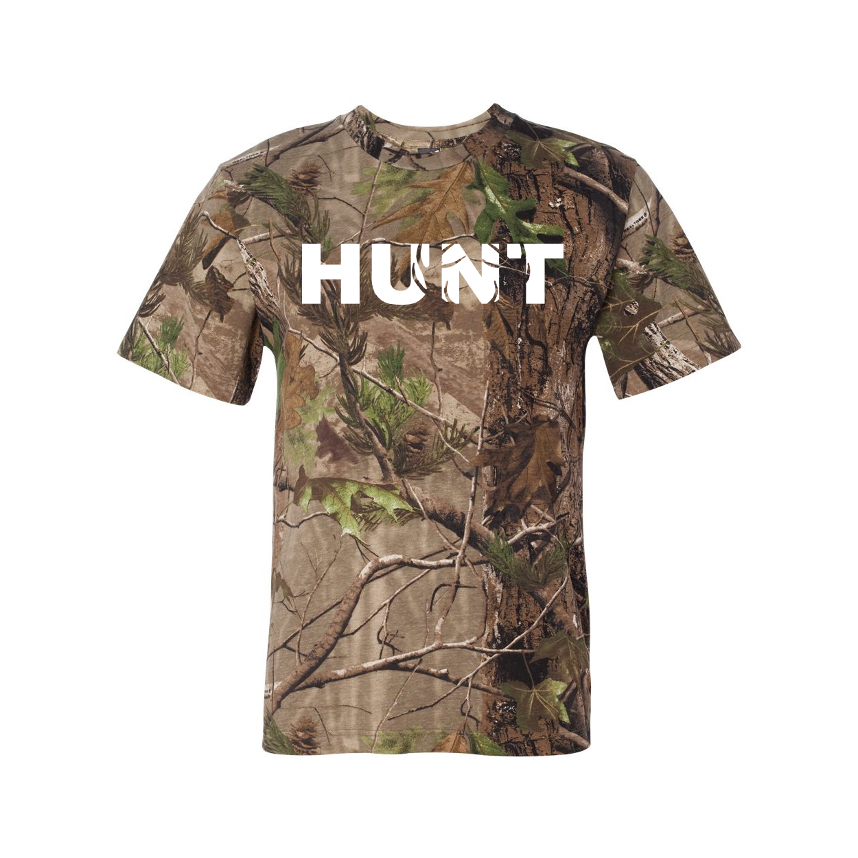 Hunt Rack Logo Classic Premium T-Shirt RealTree Camo (White Logo)