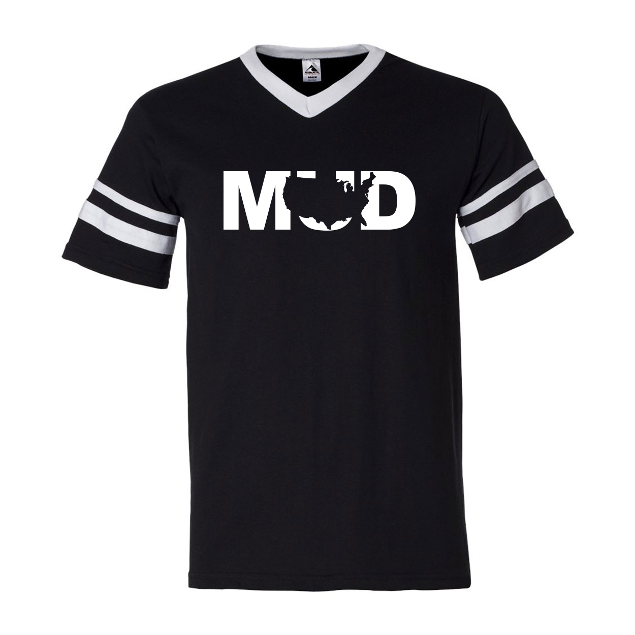 Mud United States Classic Premium Striped Jersey T-Shirt Black/White (White Logo)