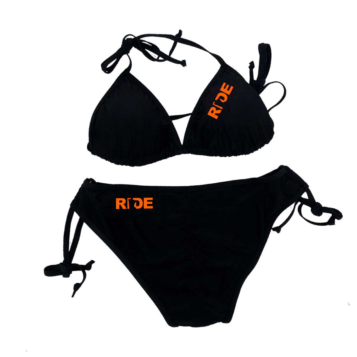 Ride Minnesota Classic Womens Padded Halter Two-Piece Swimsuit Bikini Black (Orange Logo)