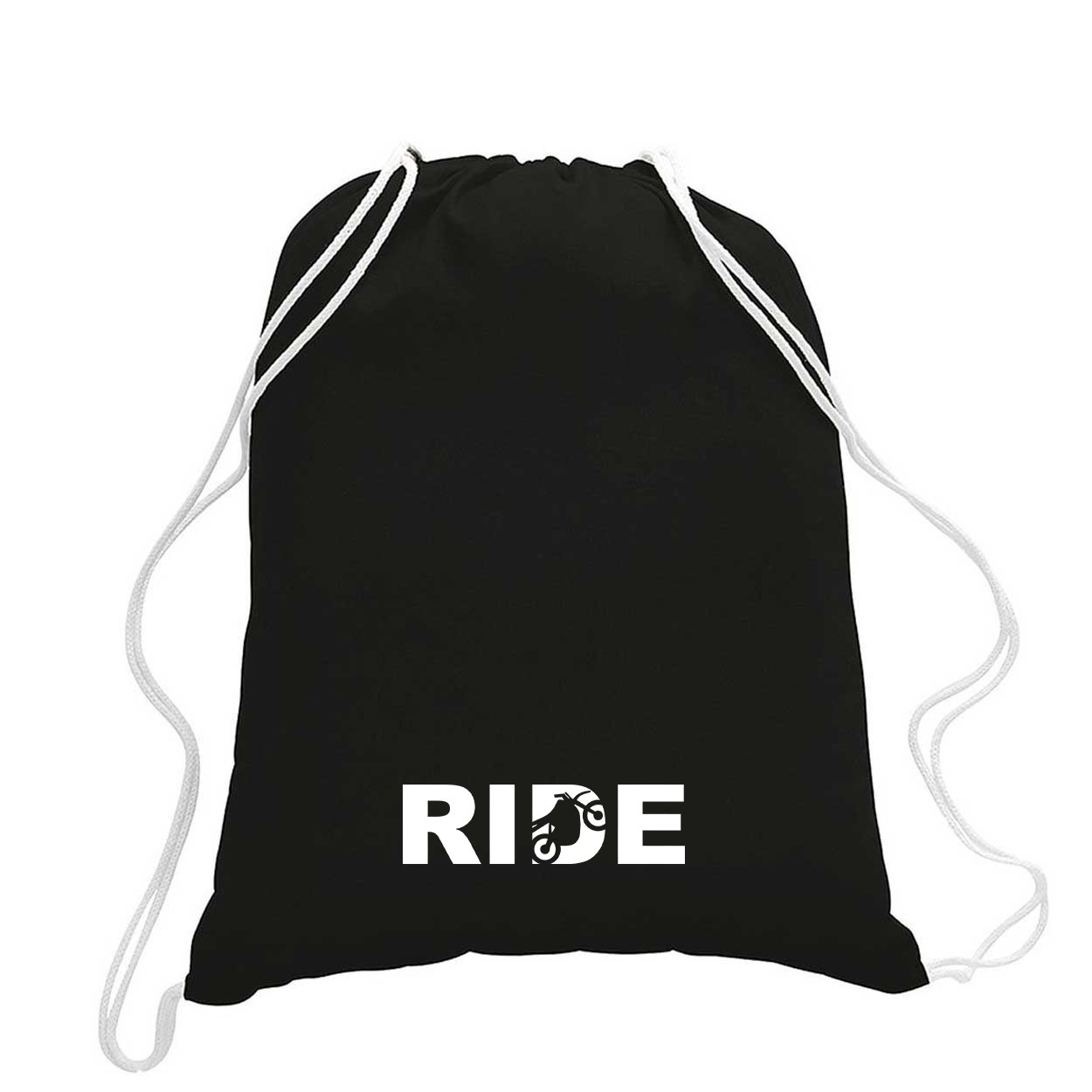 Ride Moto Logo Classic Drawstring Sport Pack Bag/Cinch Sack Black (White Logo)
