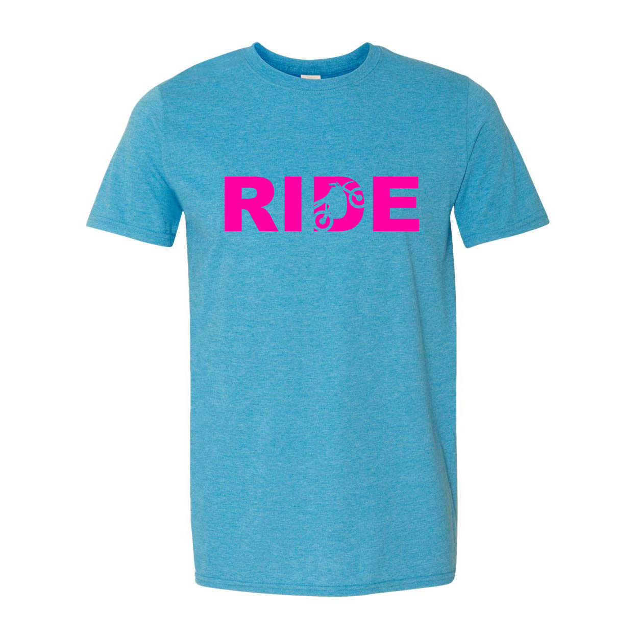 Ride Moto Logo Classic T-Shirt Heather Sapphire Blue (Pink Logo)