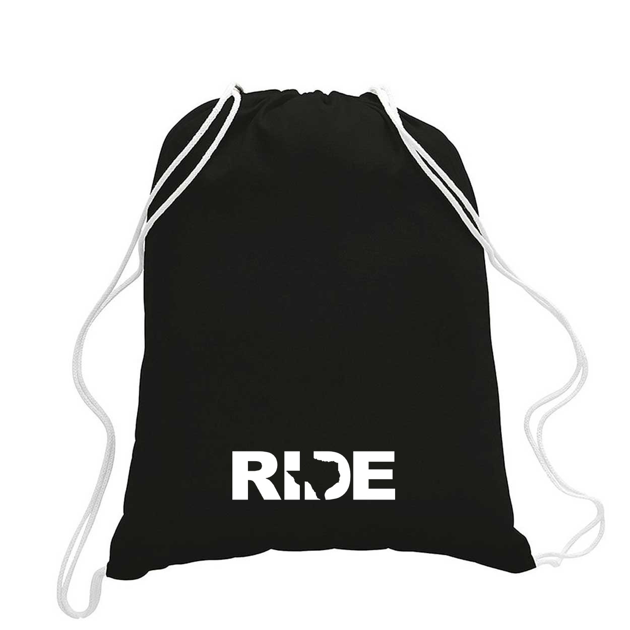 Ride Texas Classic Drawstring Sport Pack Bag/Cinch Sack Black (White Logo)