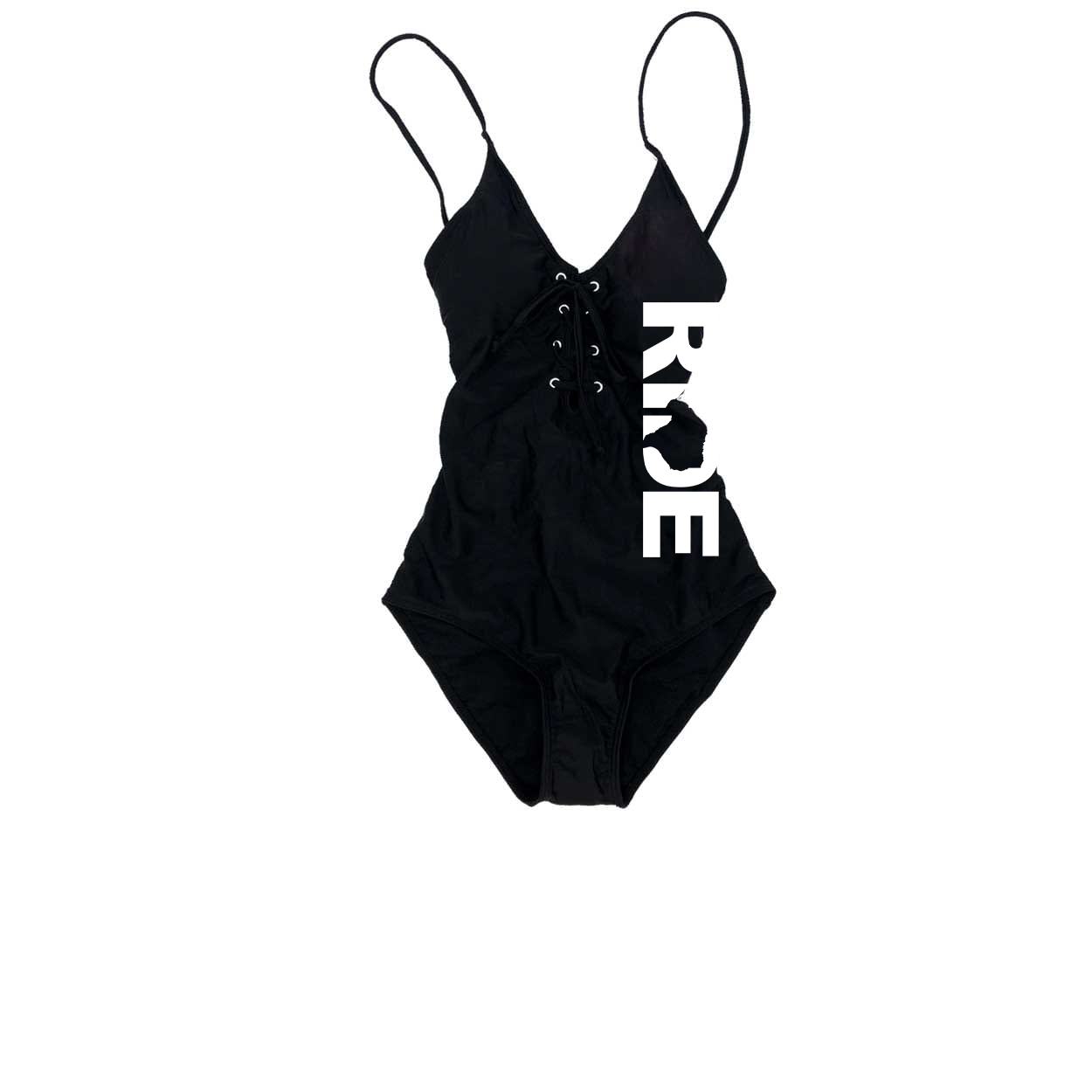 Ride Texas Classic Womens Padded Grommet Lace Up One-Piece Swimsuit Black (White Logo)