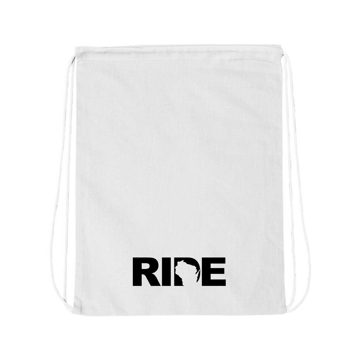 Ride Wisconsin Classic Drawstring Sport Pack Bag/Cinch Sack White (Black Logo)