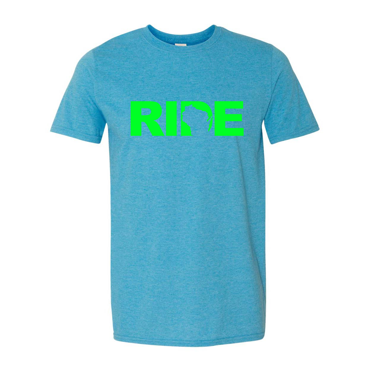 Ride Wisconsin Classic T-Shirt Heather Sapphire Blue (Green Logo)
