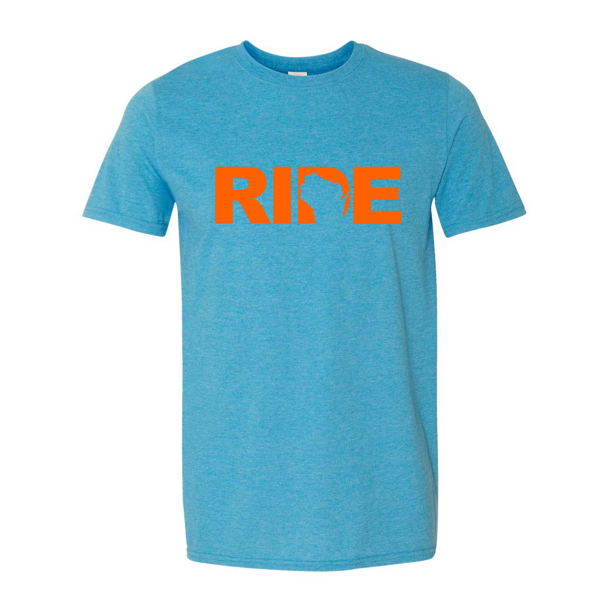 Ride Wisconsin Classic T-Shirt Heather Sapphire Blue (Orange Logo)