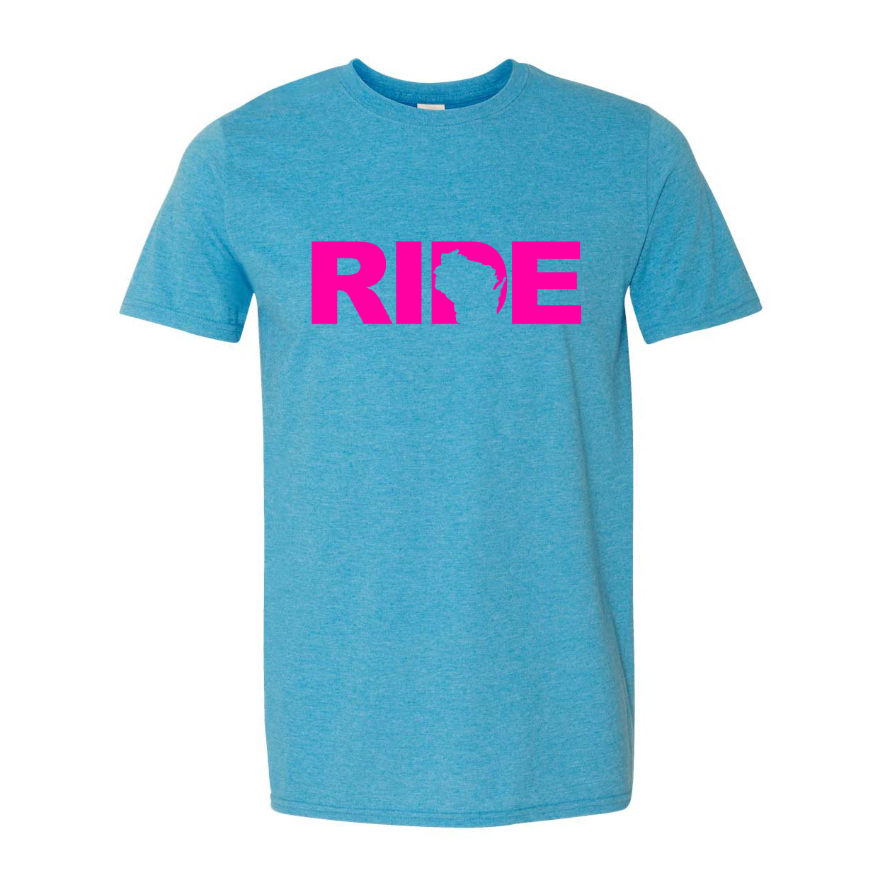 Ride Wisconsin Classic T-Shirt Heather Sapphire Blue (Pink Logo)