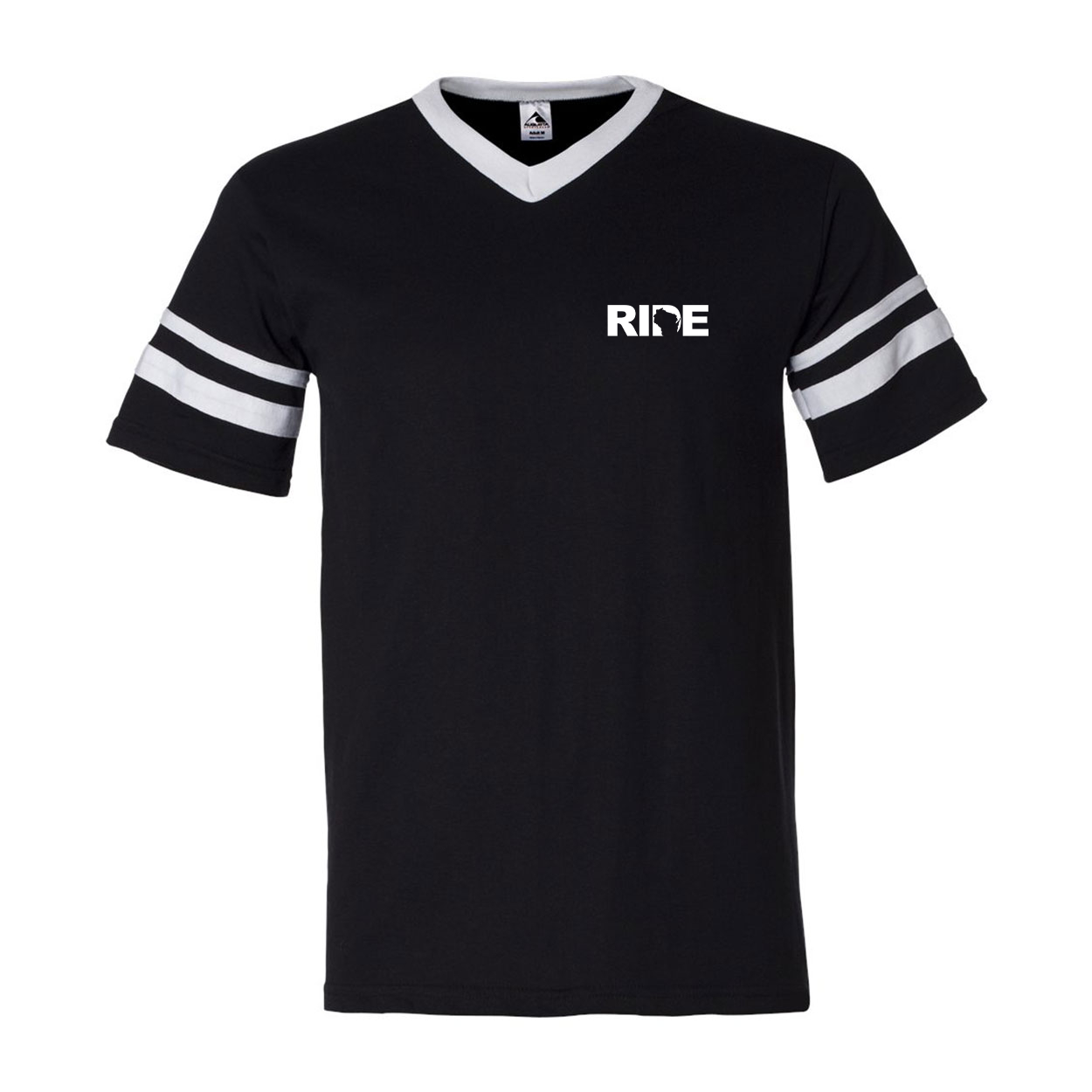Ride Wisconsin Night Out Premium Striped Jersey T-Shirt Black/White (White Logo)