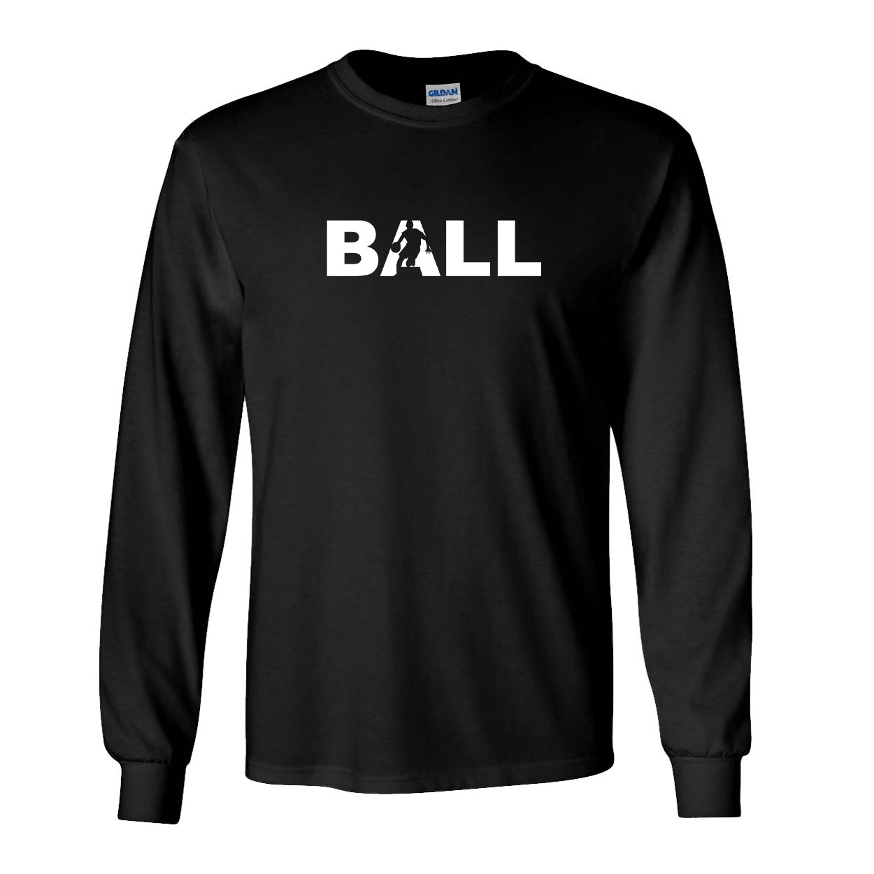 Ball Basketball Logo Classic Long Sleeve T-Shirt Black (White Logo)