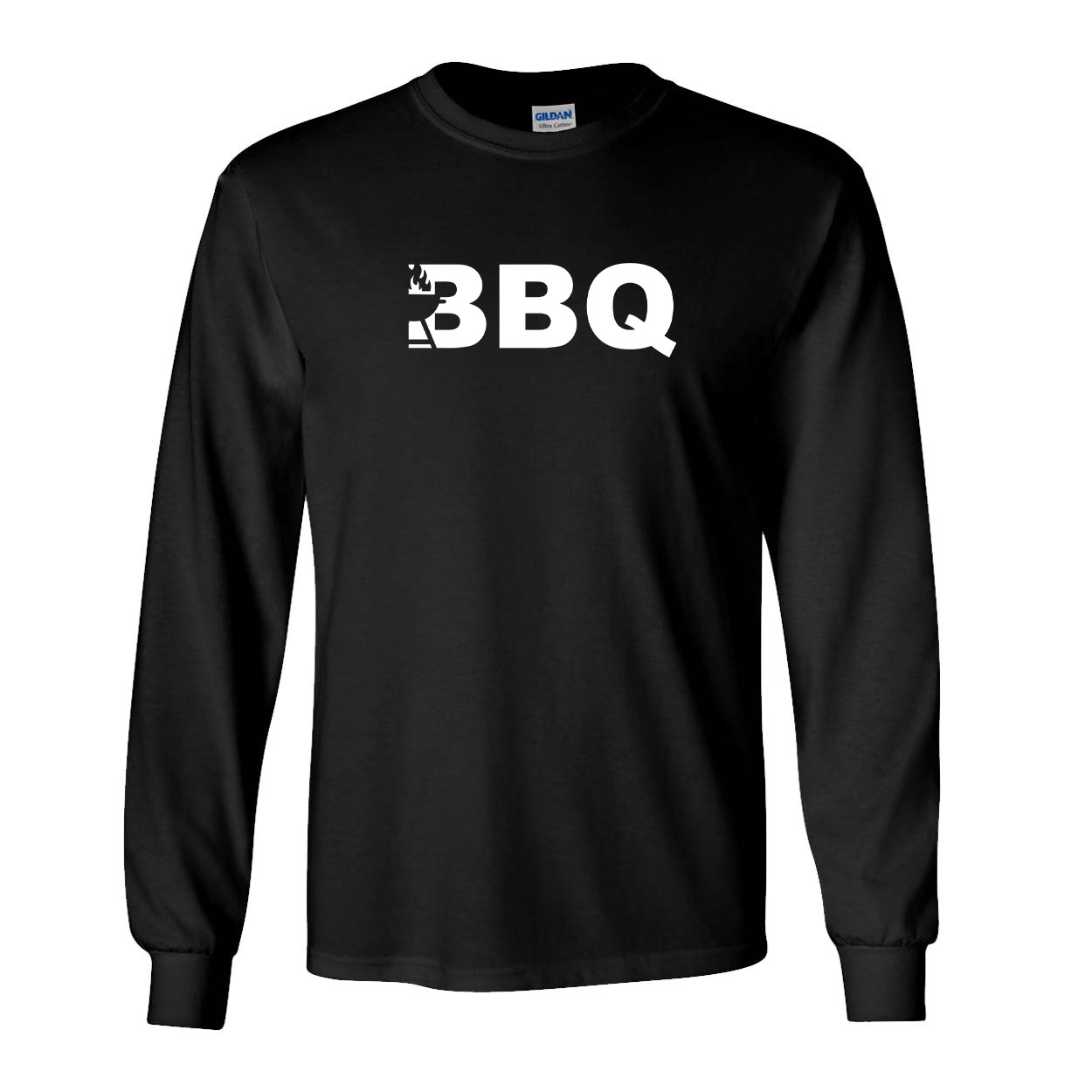 BBQ Grill Logo Classic Long Sleeve T-Shirt Black (White Logo)