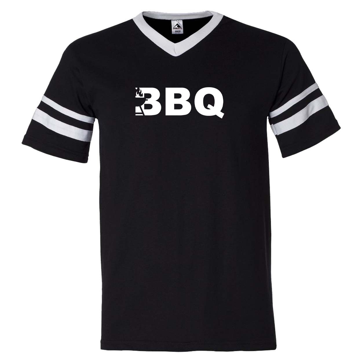 BBQ Grill Logo Classic Premium Striped Jersey T-Shirt Black/White (White Logo)