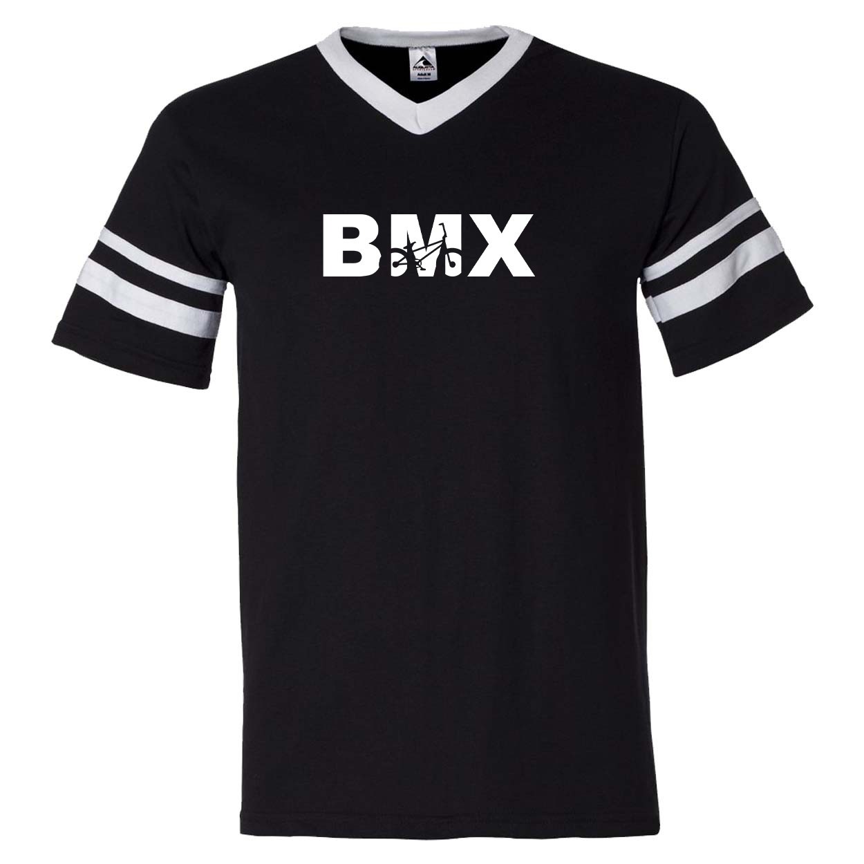 BMX Bike Logo Classic Premium Striped Jersey T-Shirt Black/White (White Logo)