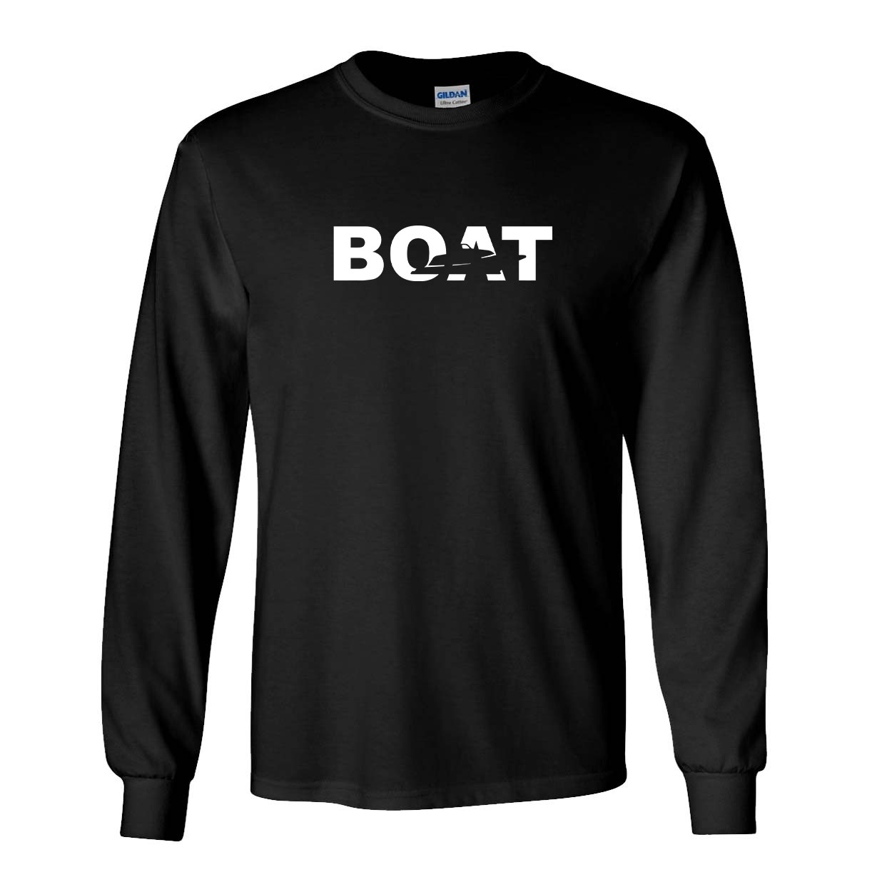 Boat Yacht Logo Classic Long Sleeve T-Shirt Black (White Logo)
