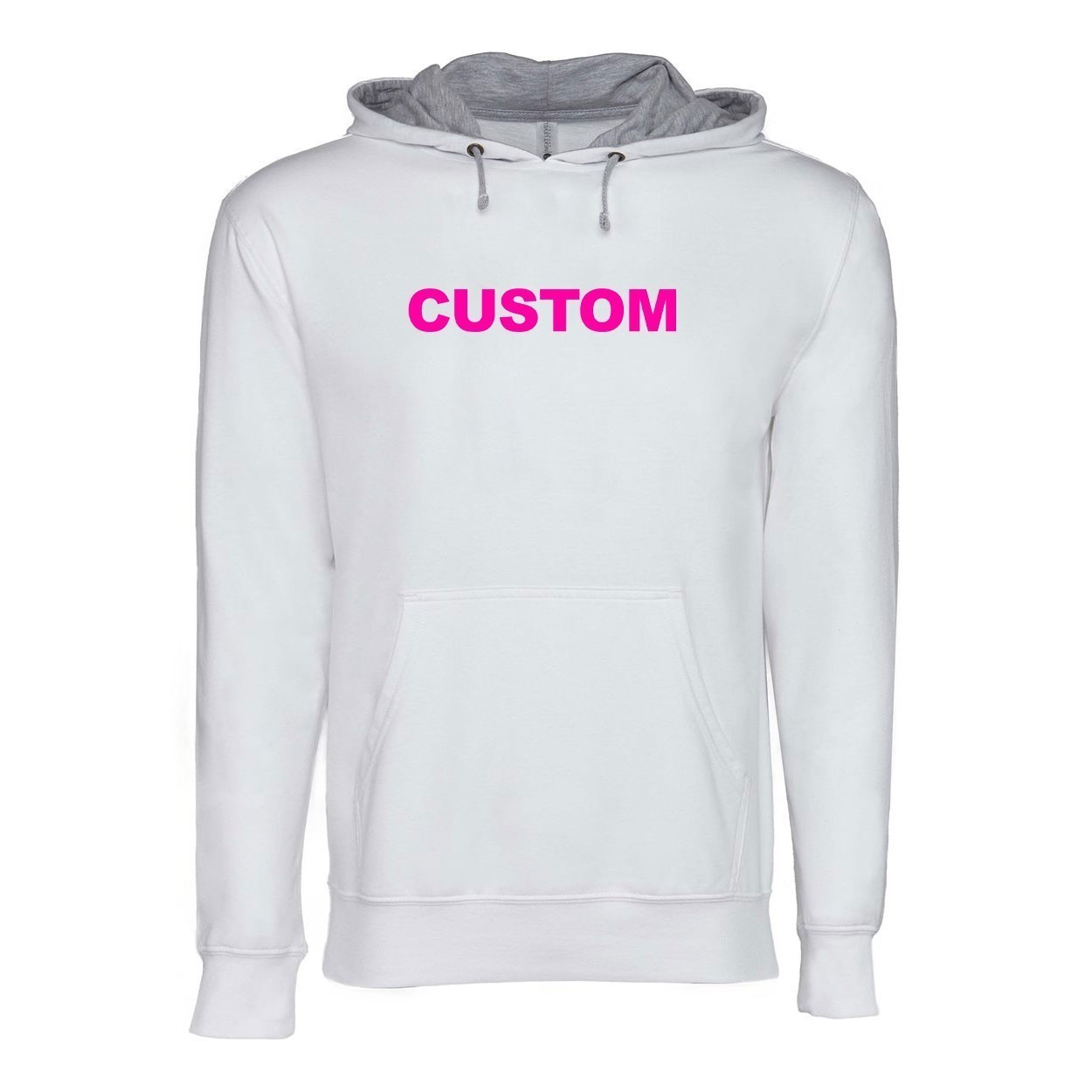 Custom Life Brand Logo Classic Lightweight Sweatshirt White/Heather Gray (Pink Logo)