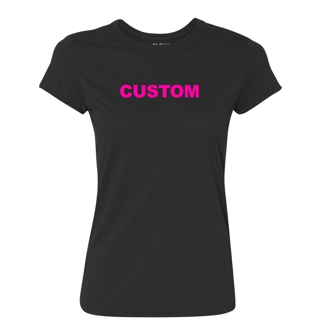 Custom Life Brand Logo Classic Womens Performance T-Shirt Black (Pink Logo)