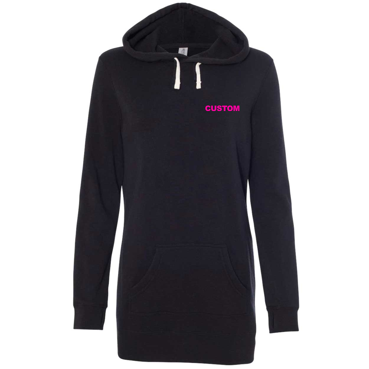 Custom Life Brand Logo Night Out Womens Pullover Hooded Sweatshirt Dress Black (Pink Logo)