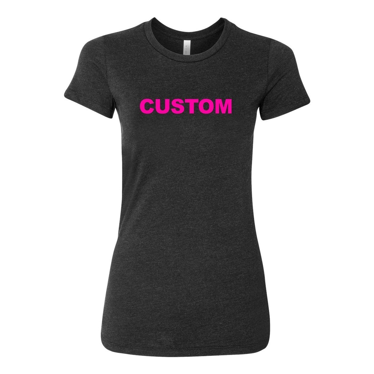 Custom Life Brand Logo Women's Classic Fitted Tri-Blend T-Shirt Dark Heather Gray (Pink Logo)