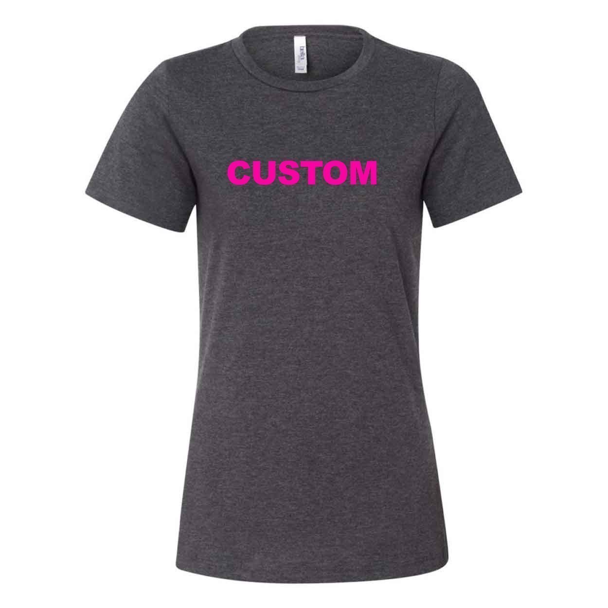 Custom Life Brand Logo Women's Classic Relaxed Jersey T-Shirt Dark Gray Heather (Pink Logo)