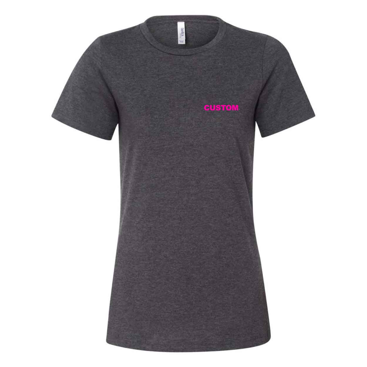 Custom Life Brand Logo Women's Night Out Relaxed Jersey T-Shirt Dark Gray Heather (Pink Logo)